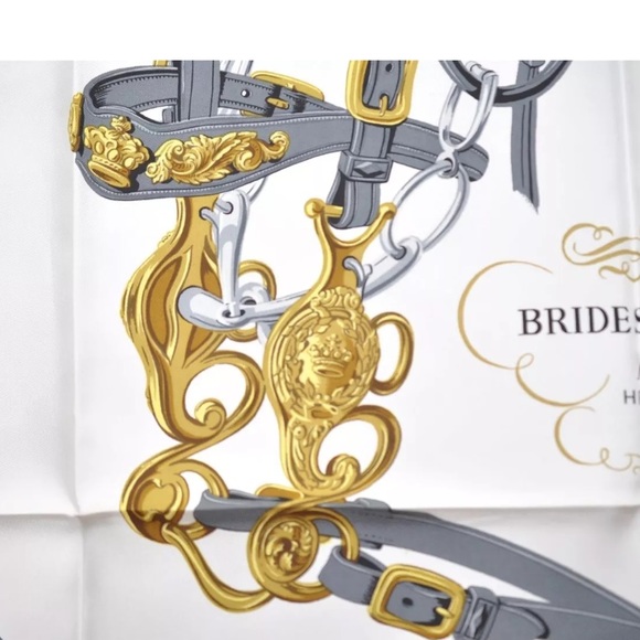 HERMES Carre 90 Scarf "BRIDES de GALA par" Silk Pink and White Authentic - Picture 8 of 12